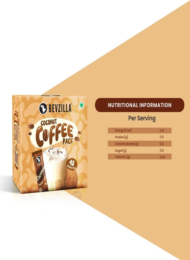 Bevzilla 48 Instant Coffee Powder Sachets (Coconut) - 96 Grams | Makes 48 Cups| Arabica Coffee| Easy To Carry| Best For Espresso, Latte, Cappuccino|Enjoy Hot & Cold Coffee - Image 4