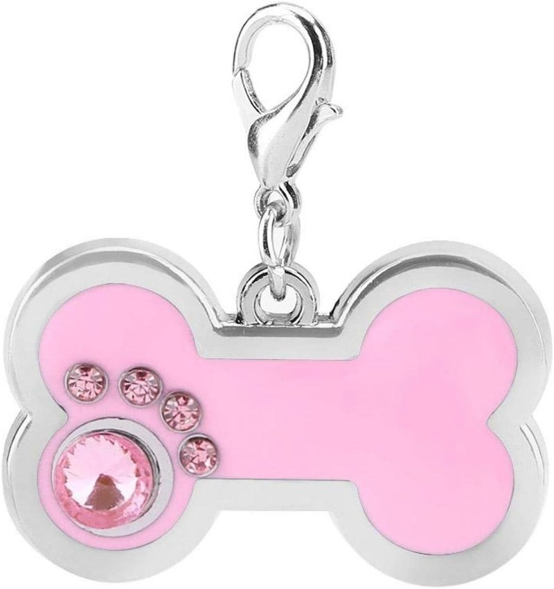 KUIDAMOS 4 Colors Cute Pet Zinc Alloy Tag Bone Shape with Rhinestones Decor Personalized for Dogs and Cats Also as A Keychain - Image 1