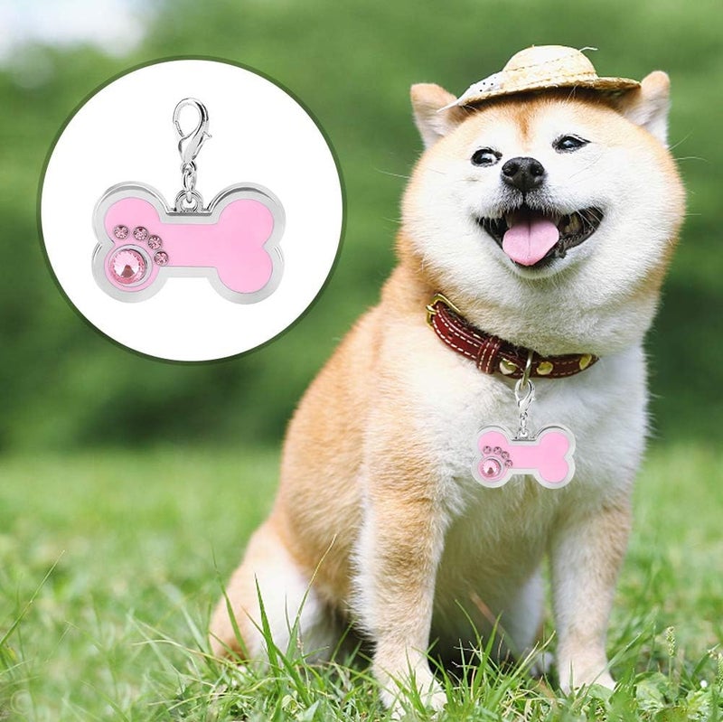 KUIDAMOS 4 Colors Cute Pet Zinc Alloy Tag Bone Shape with Rhinestones Decor Personalized for Dogs and Cats Also as A Keychain - Image 2