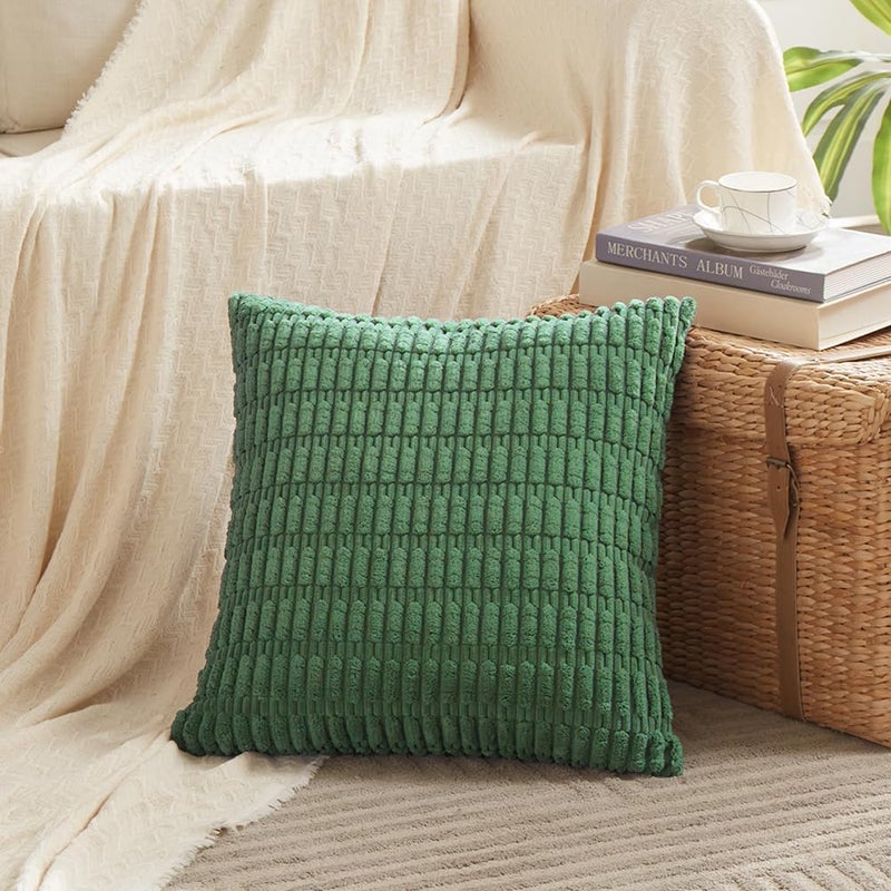 Fancy Homi فانسي هومي 2 عبوات أغطية وسائد زخرفية سوداء قابلة للرمي مقاس 26×26 بوصة لغرفة المعيشة والأريكة والسرير والأريكة، ديكور منزلي ريفي مزرعة بوهو، وسادة مخملية مخططة ناعمة مربعة مقاس 66×66 سم - Image 2