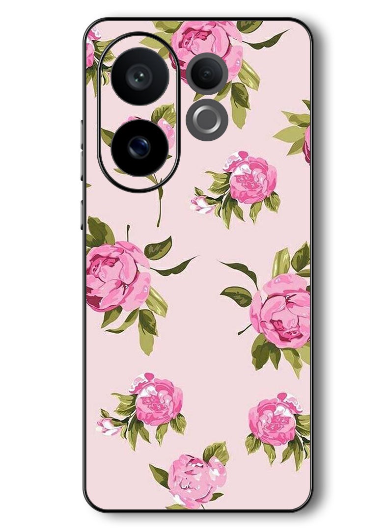 Theodor حافظة متوافقة مع فيفو V60 6.77 بوصة حماية مضادة للصدمات غلاف مزخرف بزهور وردية - Image 1