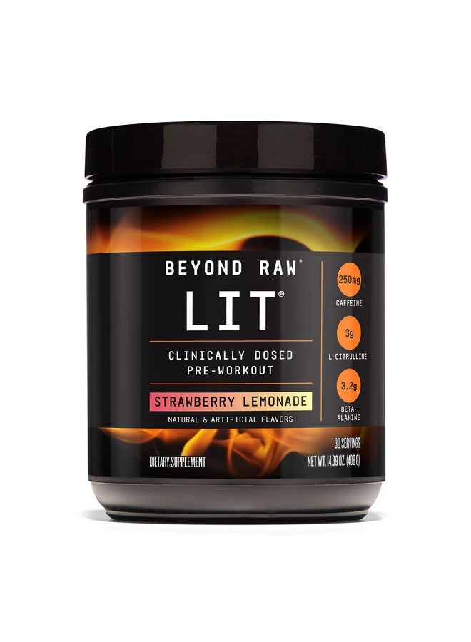BEYOND RAW LIT Pre Workout Powder Supplement for Men and Women, Energy, Focus, Endurance, Pumps, Nitric Oxide Boost, 250mg Caffeine, Creatine, Beta Alanine, Strawberry Lemonade, 30 Servings - Image 1