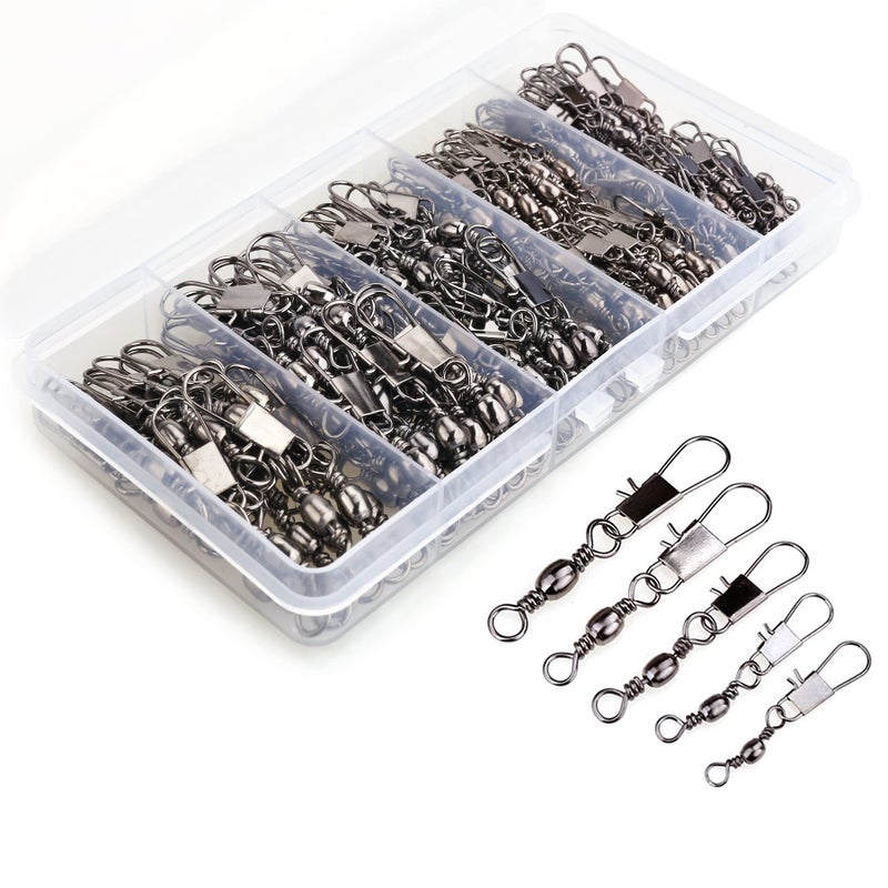 MOBOREST 200PCS Barrel Snap Swivel Fishing Accessories, Premium Fishing Gear Equipment with Ball Bearing Swivels Snaps Connector for Quick Connect Fishing Lures - Image 1