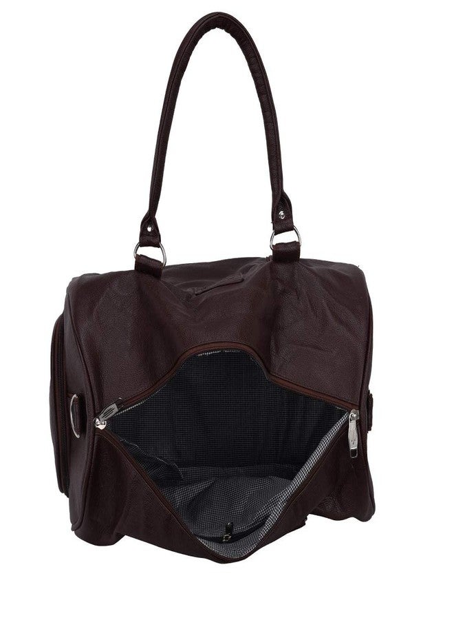 Leather World Duffle Bag for Travel with Shoe Compartment for Men and Women Made of Textured Leatherette with Detachable Shoulder Strap Cabin Bag (Brown) - Image 4