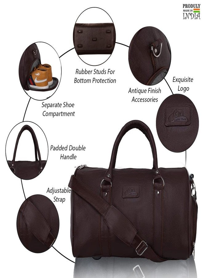 Leather World Duffle Bag for Travel with Shoe Compartment for Men and Women Made of Textured Leatherette with Detachable Shoulder Strap Cabin Bag (Brown) - Image 5