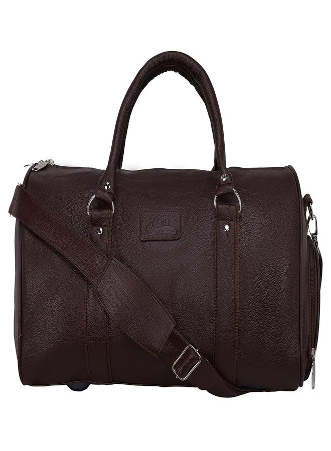 Leather World Duffle Bag for Travel with Shoe Compartment for Men and Women Made of Textured Leatherette with Detachable Shoulder Strap Cabin Bag (Brown) - Image 1
