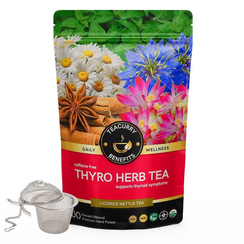 TEACURRY Thyroid Support Tea (2 Months Pack, 200 Grams Loose) + Infuser - Support in issue with Thyroid Hormones (TSH, T3, T4), Manage Weight - Thyroid Care with Herbs - Image 1