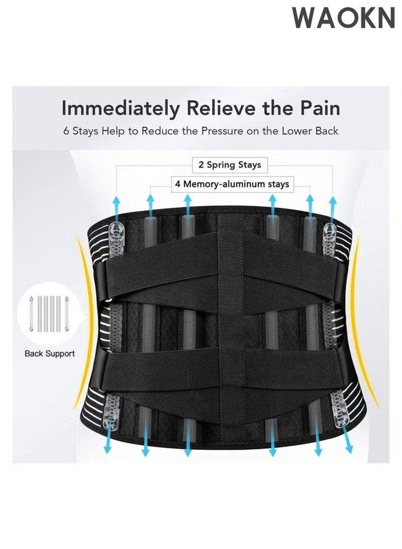 WAOKN Waist support belt, 6-bone belt for strong support, elastic double pressure sports belt, fitness belt, can relieve lumbar muscle strain and lower back pain for back support, unisex, anti slip lumbar support for sciatica and scoliosis (black). - Image 3