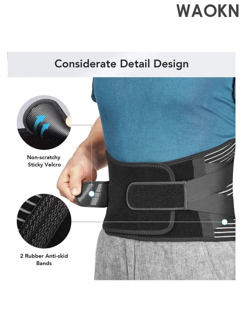 WAOKN Waist support belt, 6-bone belt for strong support, elastic double pressure sports belt, fitness belt, can relieve lumbar muscle strain and lower back pain for back support, unisex, anti slip lumbar support for sciatica and scoliosis (black). - Image 2