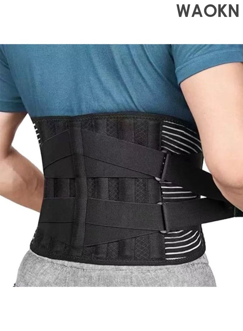 WAOKN Waist support belt, 6-bone belt for strong support, elastic double pressure sports belt, fitness belt, can relieve lumbar muscle strain and lower back pain for back support, unisex, anti slip lumbar support for sciatica and scoliosis (black). - Image 1
