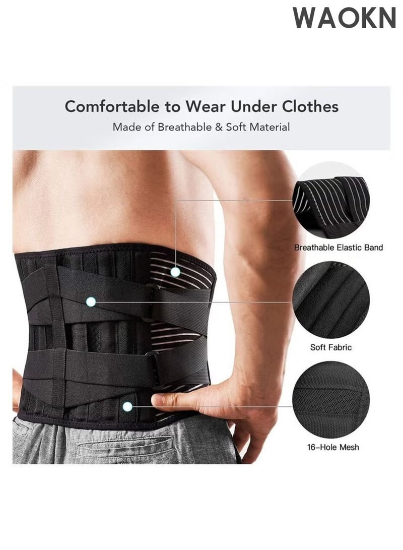 WAOKN Waist support belt, 6-bone belt for strong support, elastic double pressure sports belt, fitness belt, can relieve lumbar muscle strain and lower back pain for back support, unisex, anti slip lumbar support for sciatica and scoliosis (black). - Image 4