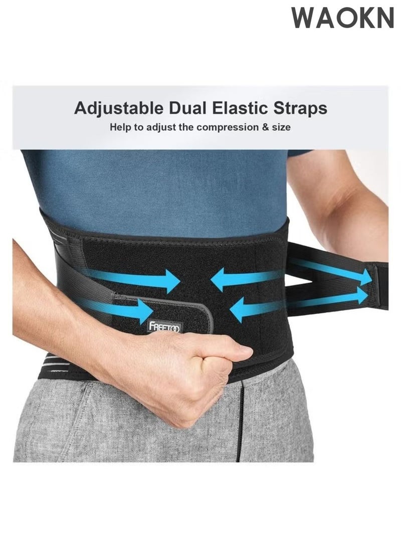 WAOKN Waist support belt, 6-bone belt for strong support, elastic double pressure sports belt, fitness belt, can relieve lumbar muscle strain and lower back pain for back support, unisex, anti slip lumbar support for sciatica and scoliosis (black). - Image 5