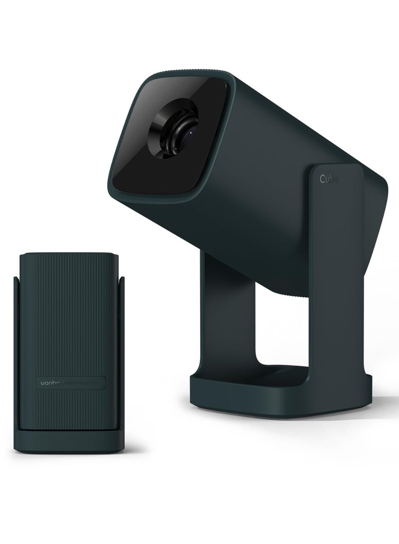 wanbo Cube 1 Smart LCD Projector – 200 ISO Lumens, Android TV 11.0 with Google Play & Widevine L1 DRM, Dual Band 2.4/5GHz WiFi & Bluetooth, Google Assistant Voice Control & Wireless Casting, Intelligent Adjustment with Auto Vertical Keystone & Electric Focus, 360° Gimbal Stand Protective Design, 1080P Supported Portable Home & Outdoor Cinema - Image 1