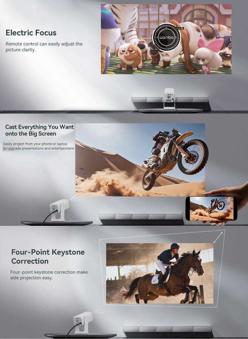wanbo Cube 1 Smart LCD Projector – 200 ISO Lumens, Android TV 11.0 with Google Play & Widevine L1 DRM, Dual Band 2.4/5GHz WiFi & Bluetooth, Google Assistant Voice Control & Wireless Casting, Intelligent Adjustment with Auto Vertical Keystone & Electric Focus, 360° Gimbal Stand Protective Design, 1080P Supported Portable Home & Outdoor Cinema - Image 3