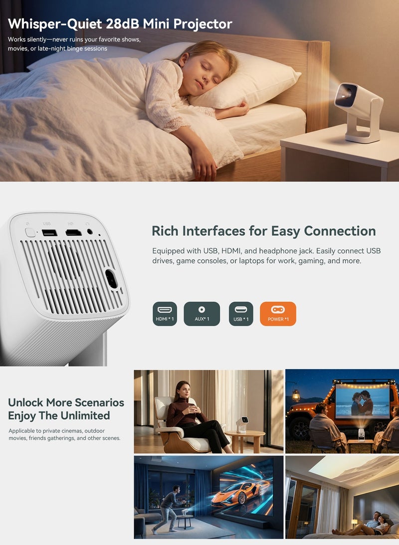 wanbo Cube 1 Smart LCD Projector – 200 ISO Lumens, Android TV 11.0 with Google Play & Widevine L1 DRM, Dual Band 2.4/5GHz WiFi & Bluetooth, Google Assistant Voice Control & Wireless Casting, Intelligent Adjustment with Auto Vertical Keystone & Electric Focus, 360° Gimbal Stand Protective Design, 1080P Supported Portable Home & Outdoor Cinema - Image 5