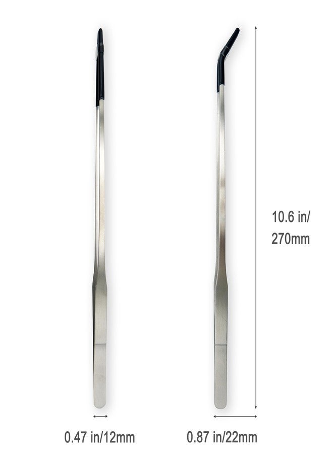 VryaSang VraySang 2 PCS 10.6" Stainless Steel Reptile Feeding Tongs with Rubber Tips, Straight & Curved Tweezers for Bearded Dragon Tank Accessories, Lizard Snake Enclosure, Aquarium Crafts- Terrarium Supplies - Image 3