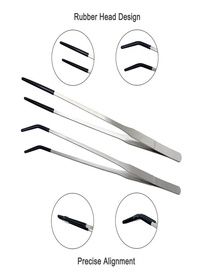 VryaSang VraySang 2 PCS 10.6" Stainless Steel Reptile Feeding Tongs with Rubber Tips, Straight & Curved Tweezers for Bearded Dragon Tank Accessories, Lizard Snake Enclosure, Aquarium Crafts- Terrarium Supplies - Image 5