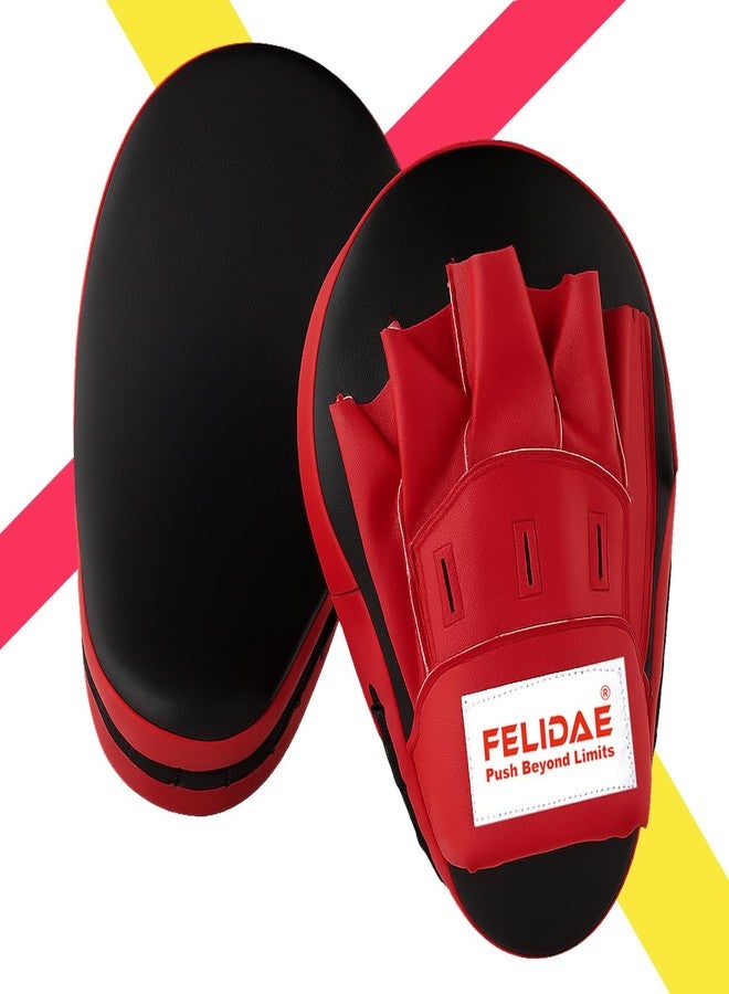 FELIDAE Focus Pads for Boxing & MMA Training | Curved Punch Mitts for Kickboxing, Muay Thai & Martial Arts | Durable PU Leather Hand Target Pads for Punch Accuracy & Speed | Red Black (RED/Black) - Image 5