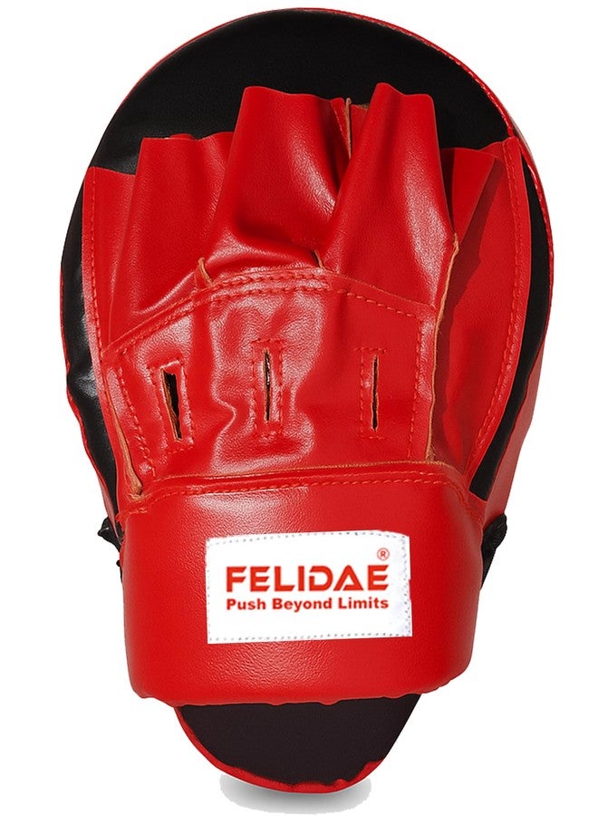 FELIDAE Focus Pads for Boxing & MMA Training | Curved Punch Mitts for Kickboxing, Muay Thai & Martial Arts | Durable PU Leather Hand Target Pads for Punch Accuracy & Speed | Red Black (RED/Black) - Image 3