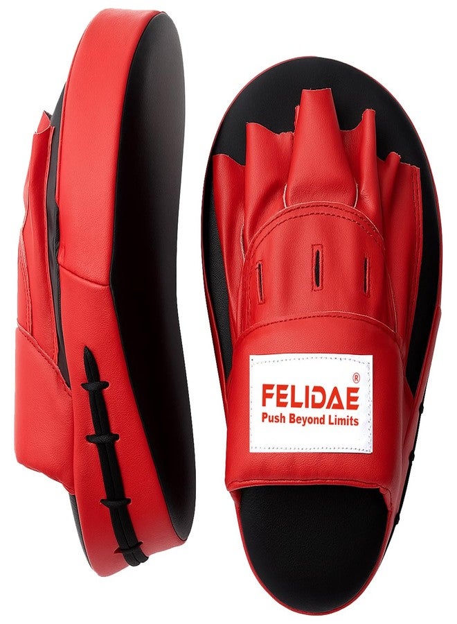 FELIDAE Focus Pads for Boxing & MMA Training | Curved Punch Mitts for Kickboxing, Muay Thai & Martial Arts | Durable PU Leather Hand Target Pads for Punch Accuracy & Speed | Red Black (RED/Black) - Image 2