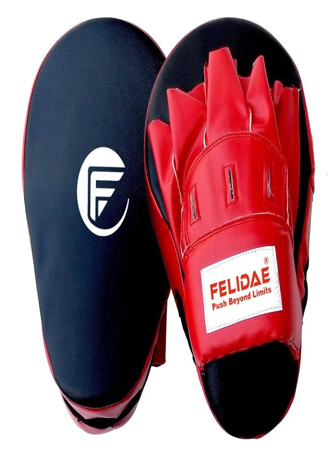 FELIDAE Focus Pads for Boxing & MMA Training | Curved Punch Mitts for Kickboxing, Muay Thai & Martial Arts | Durable PU Leather Hand Target Pads for Punch Accuracy & Speed | Red Black (RED/Black) - Image 1