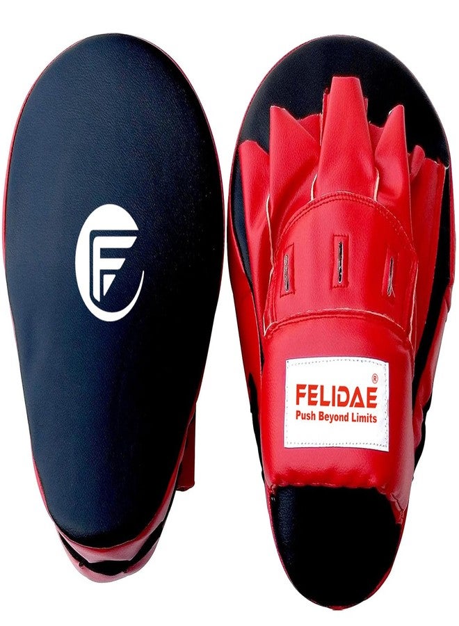 FELIDAE Focus Pads for Boxing & MMA Training | Curved Punch Mitts for Kickboxing, Muay Thai & Martial Arts | Durable PU Leather Hand Target Pads for Punch Accuracy & Speed | Red Black (RED/Black) - Image 4