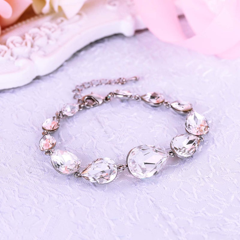BriLove Wedding Bridal Bracelet for Women Shiny Bling Crystal Multi Teardrop for Party Prom Clear Silver-Tone - Image 4