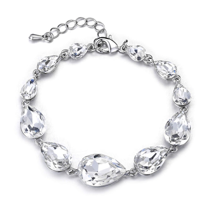 BriLove Wedding Bridal Bracelet for Women Shiny Bling Crystal Multi Teardrop for Party Prom Clear Silver-Tone - Image 1