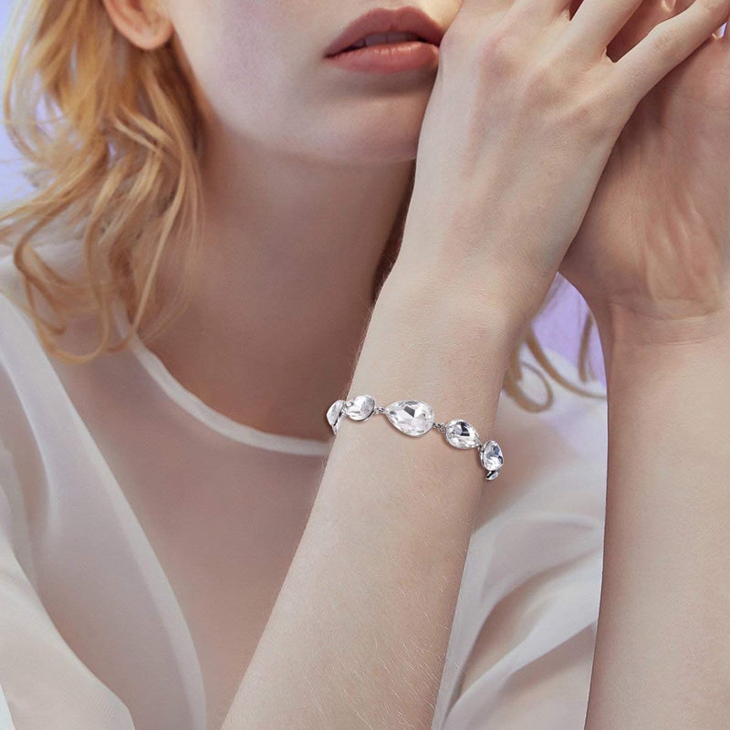 BriLove Wedding Bridal Bracelet for Women Shiny Bling Crystal Multi Teardrop for Party Prom Clear Silver-Tone - Image 3