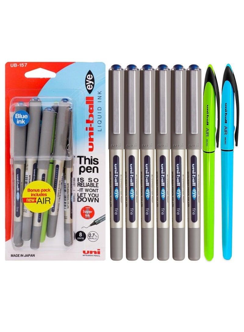 Uniball 6-Piece Eye Fine Roller Pen With Two Air Micro Pens Blue Ink - Image 1
