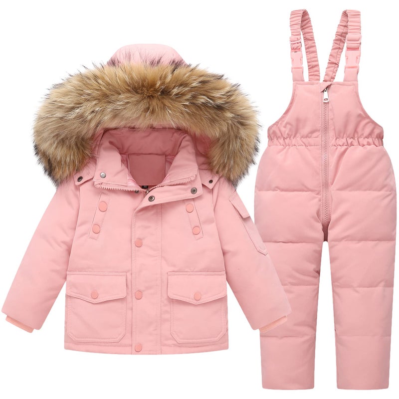 Kids 2Piece Snowsuit Toddler Baby Boys Girls Winter Wear Down Jacket Ski Jacket Snow Bib Pants Ski Suit Beige 34 Years