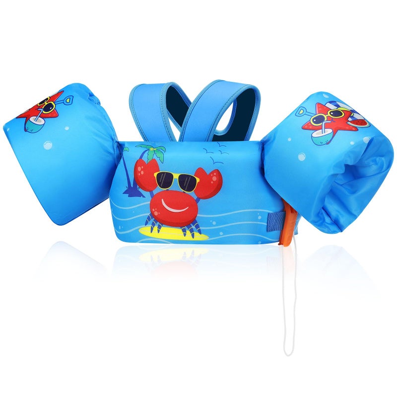 MoKo Swim Arm Band for Kids 20-30-40-50lbs, Clearance Toddler Swim Vest Cute Cartoon Swimming Wings Pool Floats Sleeve Children Water Sports Learning Swim Training Equipment, Blue & Glasses Crabs - Image 3