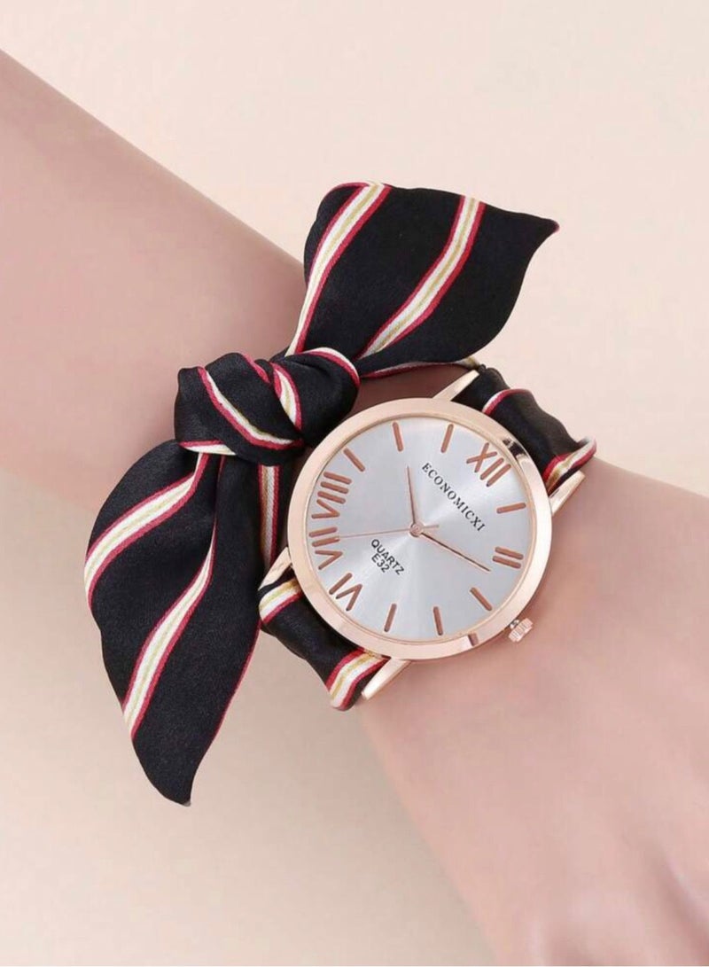 ECONOMICXI Casual Watch For Women With Colored Fabric Strap - Image 1