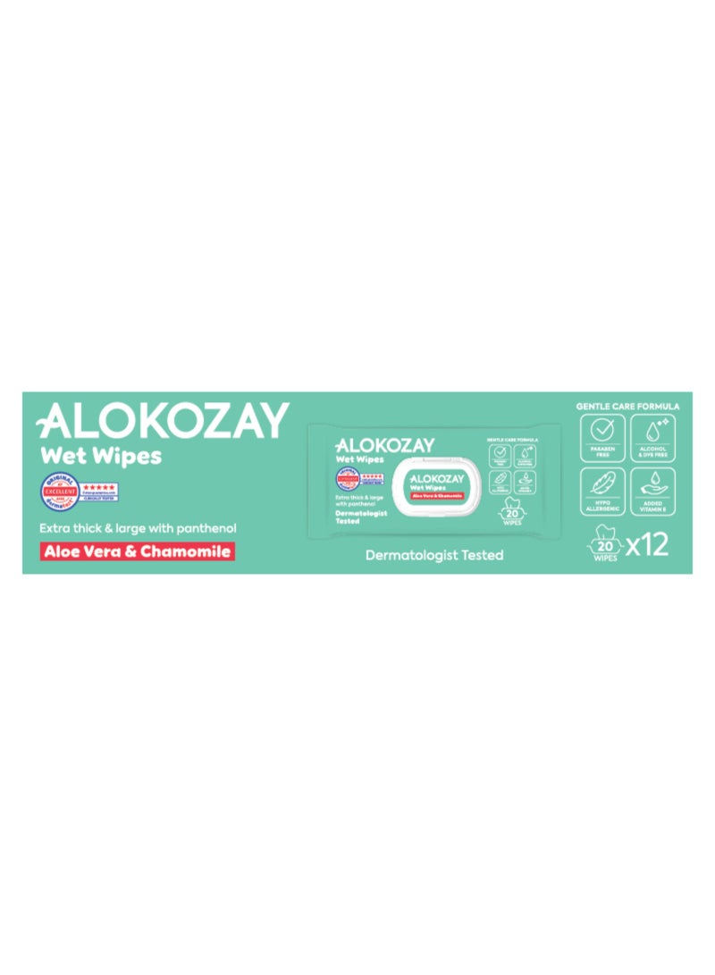 Alokozay Baby Wet Wipes Aloe-Vera And  Camomile 12 x 20 Wipes - Image 2