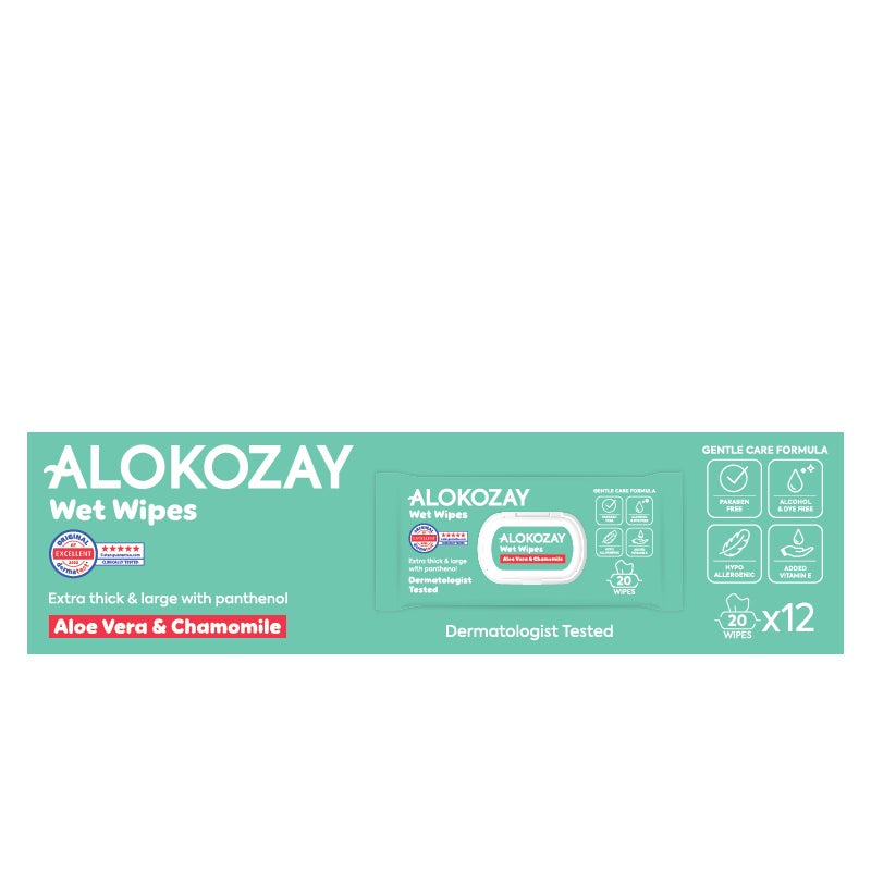 Alokozay Baby Wet Wipes Aloe-Vera And  Camomile 12 x 20 Wipes - Image 1
