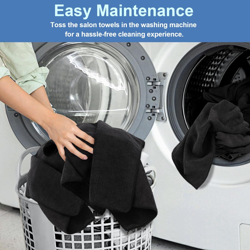 UNIMADE 24 Pack Salon Towels - Highly Absorbent and Quick Drying Hand Towels, Premium Wash Cloths for Bathroom, Gym, Shower, Hotel, and Spa - 16x27 inch (Black) - Image 5
