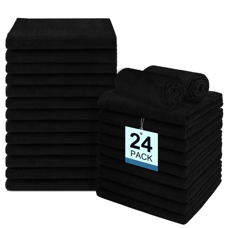 UNIMADE 24 Pack Salon Towels - Highly Absorbent and Quick Drying Hand Towels, Premium Wash Cloths for Bathroom, Gym, Shower, Hotel, and Spa - 16x27 inch (Black) - Image 1