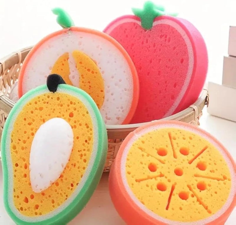 Bath Time Fun for Kids with 100 Pieces Sponge Cleaning Balls and Cute Exfoliating Brushes Shaped
