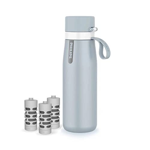 PHILIPS Water Bottle with Filter, Filter Water Bottle Stainless Steel with GoZero Everyday BPA-Free Tap Water Filter, Water Filter Bottle Keep Drink Cold 24 Hours, 3 Filters for 120 gal / 6 Months - Image 1