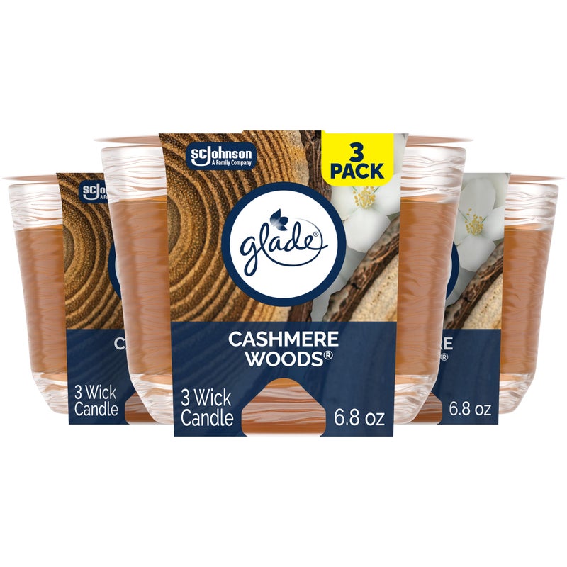 Glade Cashmere Woods, Fragrance Candle Infused with Essential Oils, Air Freshener, 3-Wick Candle, 6.8 Oz, 3 Count - Image 1