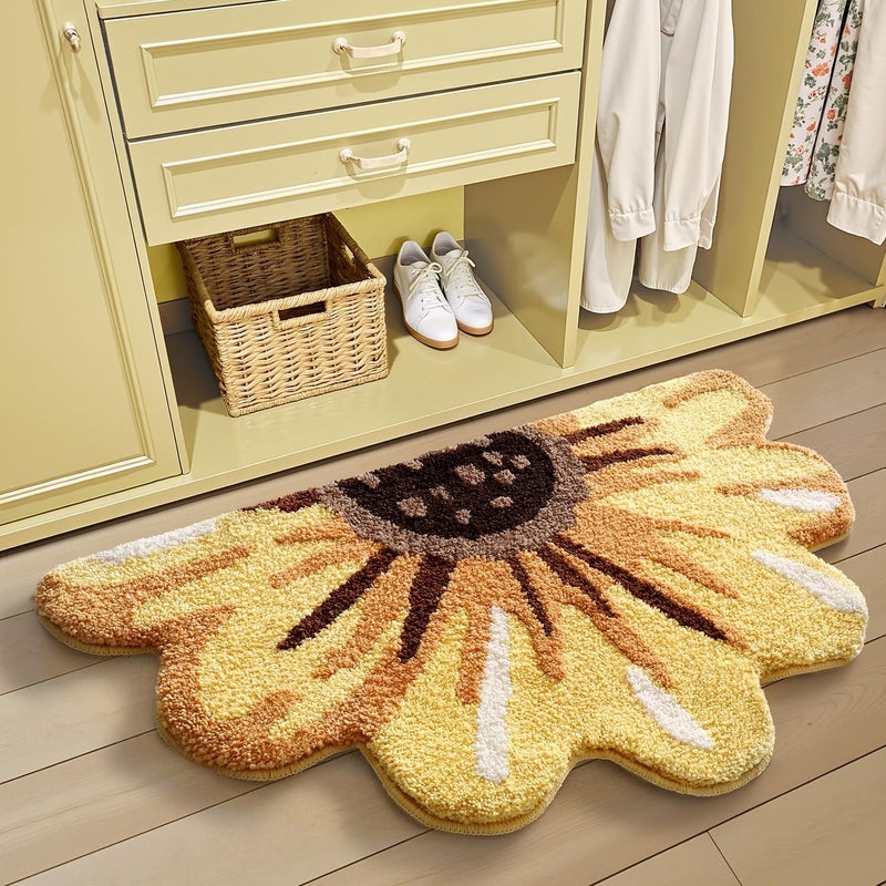 Lumi Floral Bath Mat, Sunflower Bathroom Rug, Soft Plush Fluffy Yellow Bath Mat, Absorbent, Non-Slip for Bathroom, Kitchen Sink, Bedroom, Kid's Bedroom, and Living Room, 20"x36" - Image 5