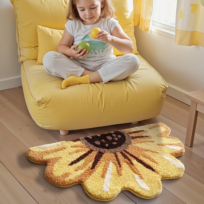 Lumi Floral Bath Mat, Sunflower Bathroom Rug, Soft Plush Fluffy Yellow Bath Mat, Absorbent, Non-Slip for Bathroom, Kitchen Sink, Bedroom, Kid's Bedroom, and Living Room, 20"x36" - Image 4