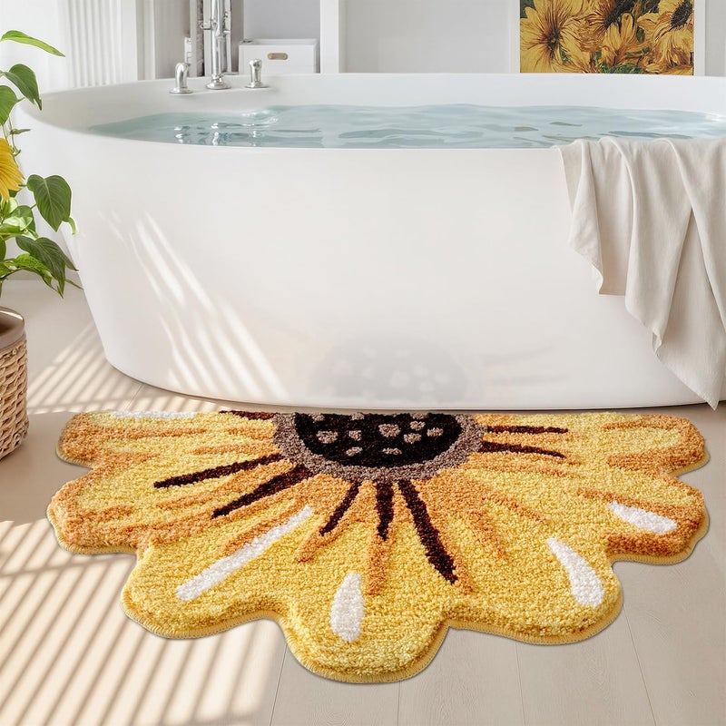 Lumi Floral Bath Mat, Sunflower Bathroom Rug, Soft Plush Fluffy Yellow Bath Mat, Absorbent, Non-Slip for Bathroom, Kitchen Sink, Bedroom, Kid's Bedroom, and Living Room, 20"x36" - Image 1