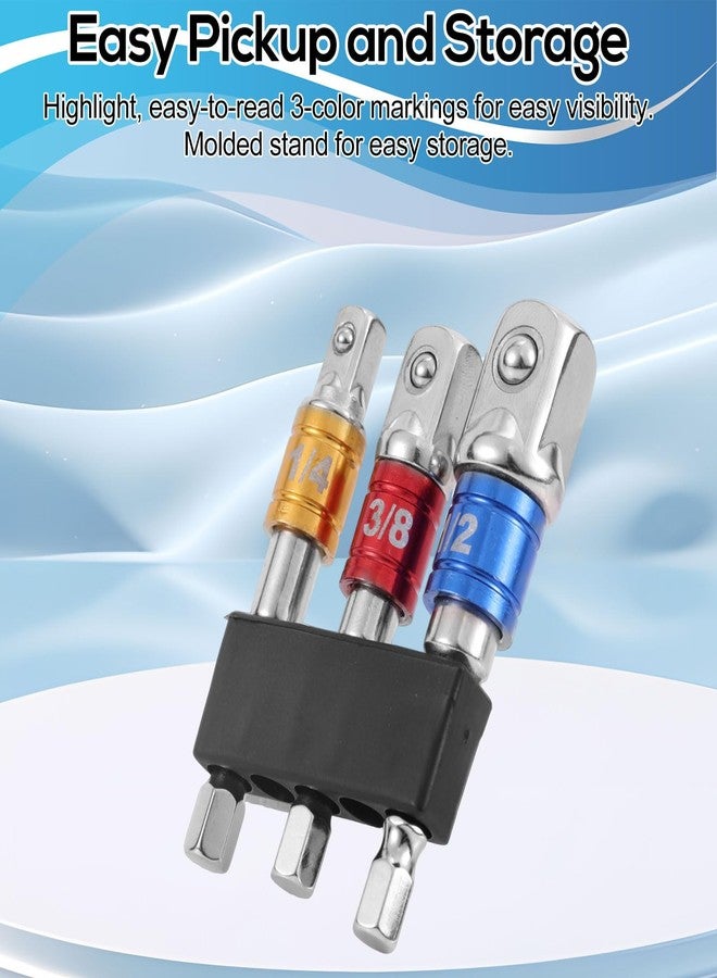 lasuroa 3pcs Impact Grade Socket Adapter Set, 1/2" 3/8" 1/4" Impact Driver Socket Adapter Hex Shank Drill Bit Adapters for Cordless Drill Screwdriver Power Drills - Image 4