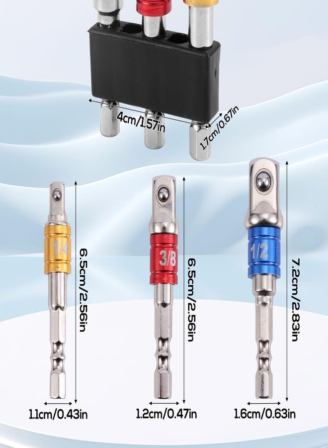 lasuroa 3pcs Impact Grade Socket Adapter Set, 1/2" 3/8" 1/4" Impact Driver Socket Adapter Hex Shank Drill Bit Adapters for Cordless Drill Screwdriver Power Drills - Image 2