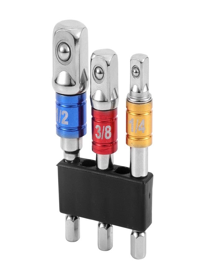lasuroa 3pcs Impact Grade Socket Adapter Set, 1/2" 3/8" 1/4" Impact Driver Socket Adapter Hex Shank Drill Bit Adapters for Cordless Drill Screwdriver Power Drills - Image 1