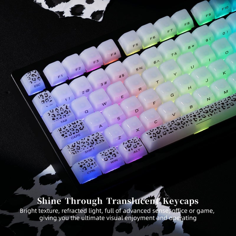 Womier Keyboard Keycaps Jelly, White Ceramic Keycaps Style, Leopard Print Key Cap,Transparent Side Printed Custom 60 65 75 100 Percent for Cherry MX,Gateron Mechanical Keyboards,MDA Profile - Image 4