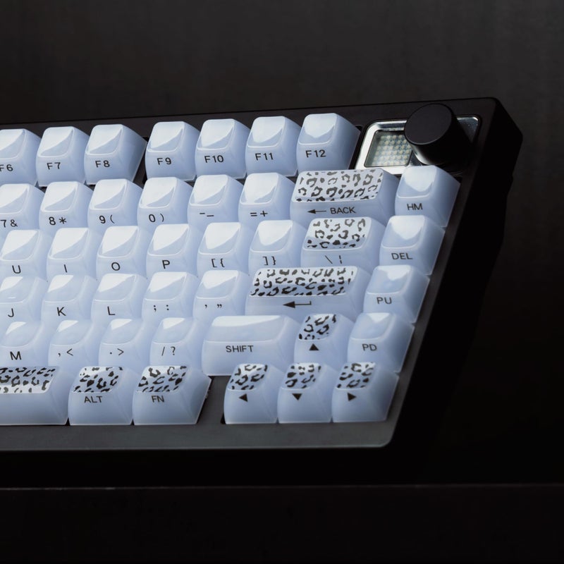 Womier Keyboard Keycaps Jelly, White Ceramic Keycaps Style, Leopard Print Key Cap,Transparent Side Printed Custom 60 65 75 100 Percent for Cherry MX,Gateron Mechanical Keyboards,MDA Profile - Image 1