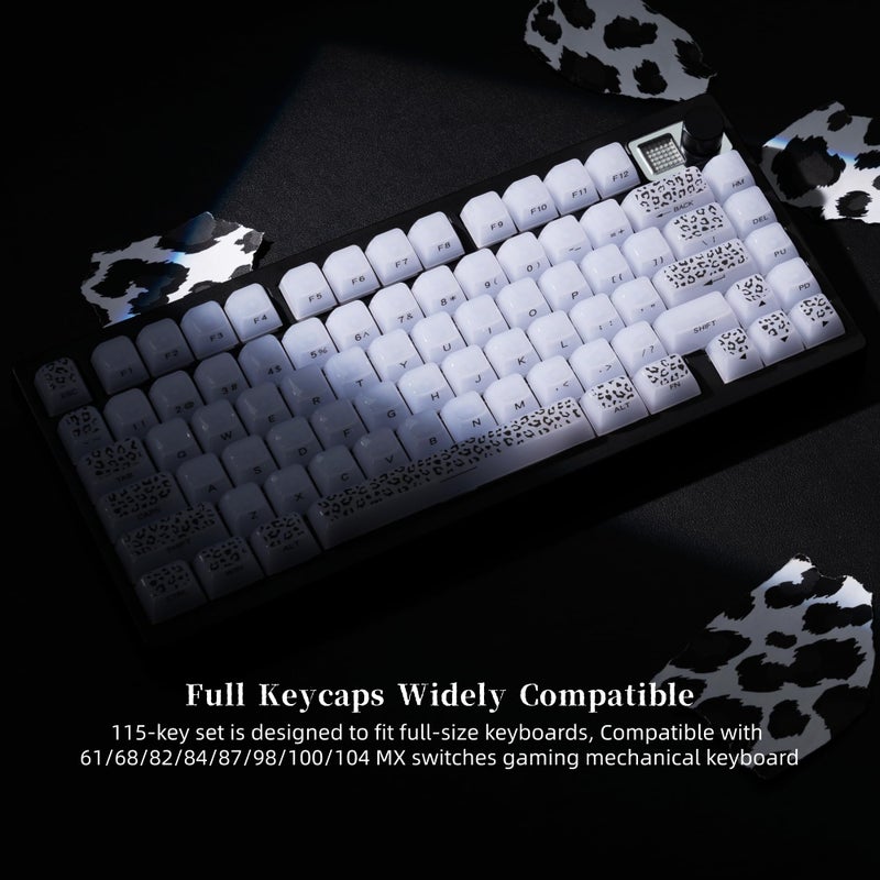 Womier Keyboard Keycaps Jelly, White Ceramic Keycaps Style, Leopard Print Key Cap,Transparent Side Printed Custom 60 65 75 100 Percent for Cherry MX,Gateron Mechanical Keyboards,MDA Profile - Image 5