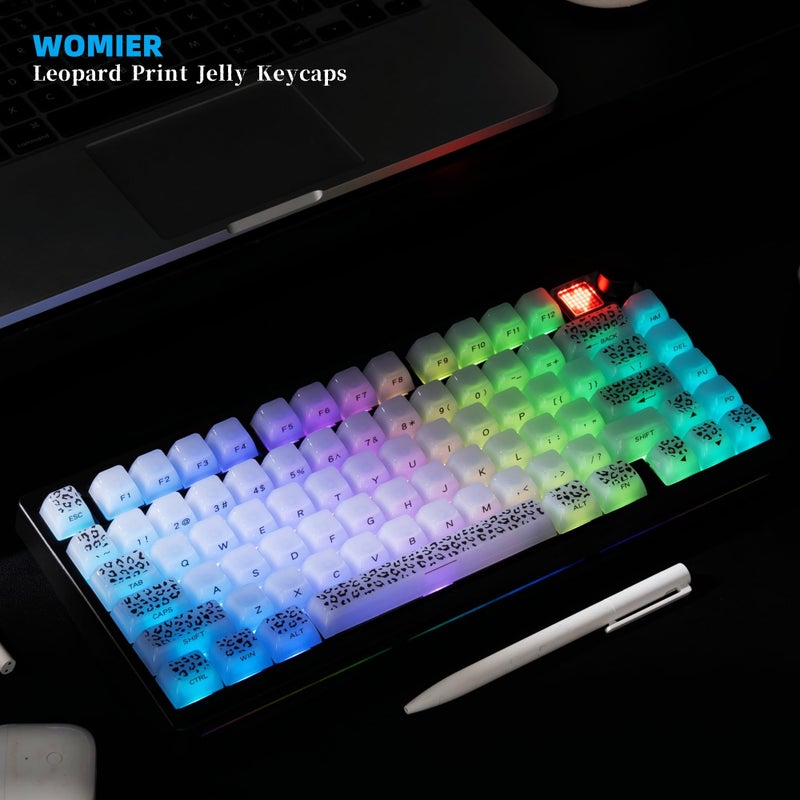 Womier Keyboard Keycaps Jelly, White Ceramic Keycaps Style, Leopard Print Key Cap,Transparent Side Printed Custom 60 65 75 100 Percent for Cherry MX,Gateron Mechanical Keyboards,MDA Profile - Image 2